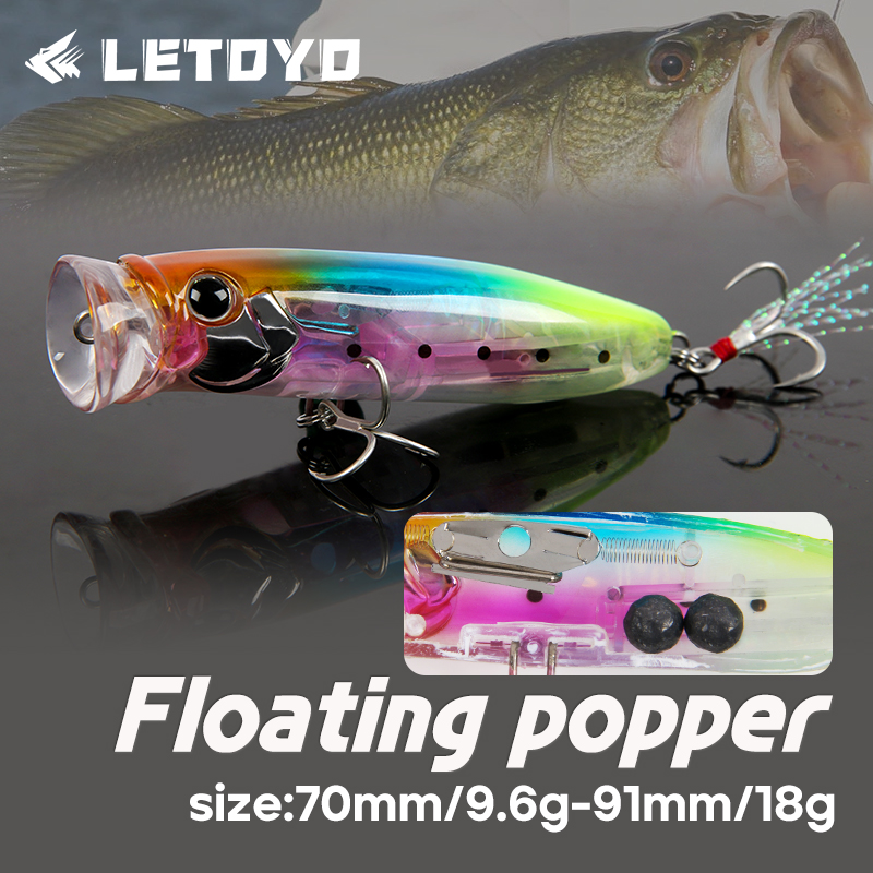 Fishing Lure Topwater - LETOYO 9.6g/18g Floating Popper Lure Topwater